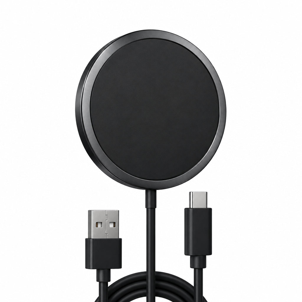 Magease Round magnetic charging pad with USB cable on a white background